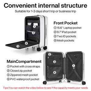 Equipaje con bolsillo frontal, maletas rígidas para PC de 20 "con ruedas giratorias y bloqueo TSA, equipaje rodante para viajes y viajes cortos (Gr - Product Image 4