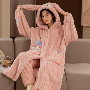 Pyjamas d'hiver pour femmes Coral Fleece Flannel Nightgown Suit Fleece-lined Cute Pyjamas Sleepwear Sets - Product Image 5