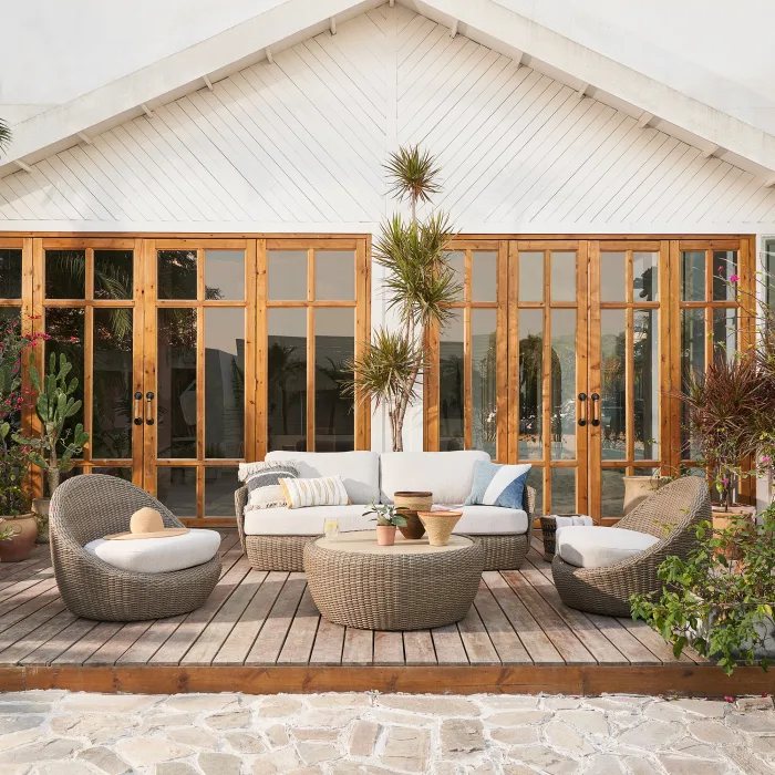 Classical Wholesale Modern Patio Frame Design Garden Outdoor Pool Set Furniture Round Wicker Rattan Fabric Coffee Table