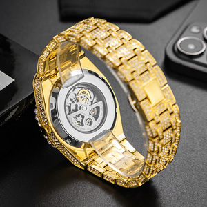 Luxury Bling Hip Hop Full Diamond Iced Out <b>Watches</b> Men Wrist Gold <b>Skeleton</b> Mechanical <b>Automatic</b> <b>Watch</b> - Product Image 4