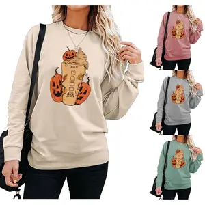 Sudadera con capucha para mujer, con estampado floral de calabaza, manga holgada y cuello redondo, ropa de calle para Halloween, 2022