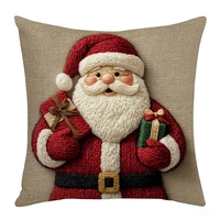 Housse de coussin de Noël nordique personnalisée en peluche 45x45cm, Père Noël avec cadeau, bonhomme de neige, chapeau à rayures rouges, pour la maison