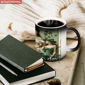 Taza Mágica de Cerámica Negra Esmerilada de 11 oz que Cambia de Color con Diseño del Día de San Patricio, Pintura Plana 2D - Product Image 3
