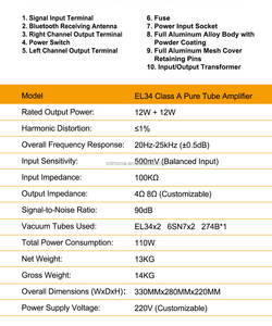 Amplificateur de cinéma maison EL34 avec récepteur BT 2.0 Factory <span class=keywords><strong>Hifi</strong></span> <span class=keywords><strong>Audio</strong></span> pour récepteurs et amplificateurs Matériau en aluminium durable - Product Image 3