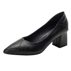 Chaussures de travail maman <span class=keywords><strong>femme</strong></span> <span class=keywords><strong>talon</strong></span> épais noir polyvalent petites chaussures en cuir confortable semelle souple hôtesse de l'air talons hauts - Product Image 1