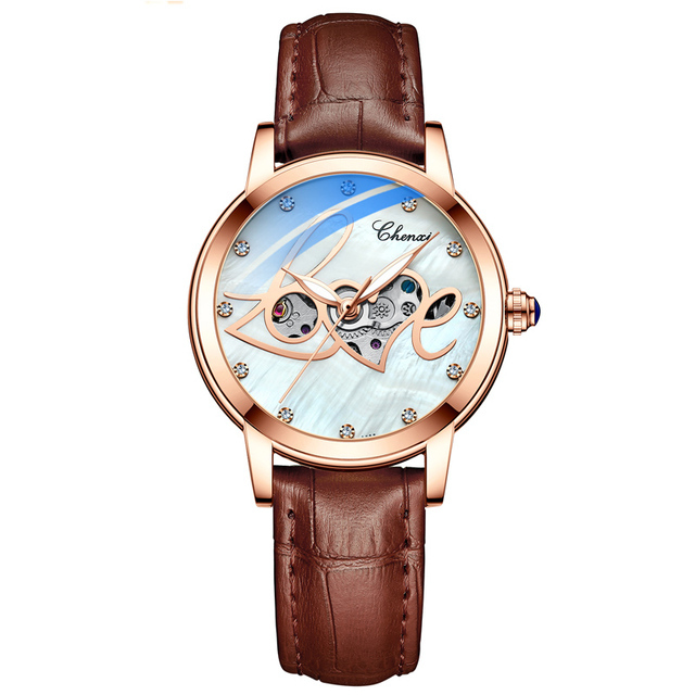 Chenxi 8832 Luxury Green Female Mechanical Watch Nice Leather Band Water Resist Date Display Super Slim Leisure Watch Design