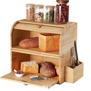Boîte de rangement à pain en bois Junxi, 3 niveaux, organiseur de cuisine multifonctionnel pour bureau avec tiroir et porte-couverts - Product Image 1