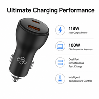 Chargeur de voiture double en métal 118W Super Fast Charging USB QC3.0 18W & Type-c PD100W Chargeur de voiture en métal pour téléphone portable Chargeur de voiture