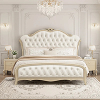 Lit double moderne minimaliste nordique en bois massif, style campagne américaine, cuir, luxe léger, pour chambre principale