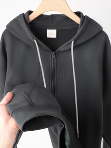 เสื้อฮู้ดมีซิปรุ่นเฮฟวีเวตใส่ได้ทั้งชายและหญิงเสื้อมีเชือกผูกเชือกผูกไหล่ทรงหลวมใส่ได้ทั้งชายและหญิง - Product Image 6