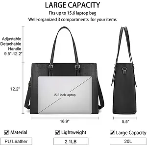Bolsa de ombro para laptop 2022, bolsa feminina de couro pu para computador e laptop