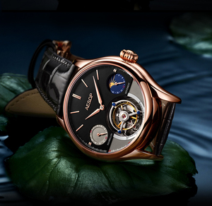 Montre pour homme haut de gamme, squelette, tourbillon, phase de lune, double fuseau horaire, mécanique manuelle - Product Image 3