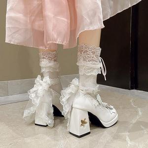 Pink Lolita Heeled <b>Sandals</b> With Bow Decoration Round Toe Platform Chunky Heel Buckle Closure Spring Women's Shoes - Product Image 4