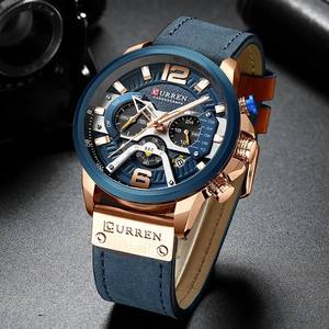 Montres-bracelets chronographes étanches CURREN 8329, bracelet en cuir, montres-bracelets à quartz originales de luxe pour hommes, Montre Reloj avec boîte - Product Image 4