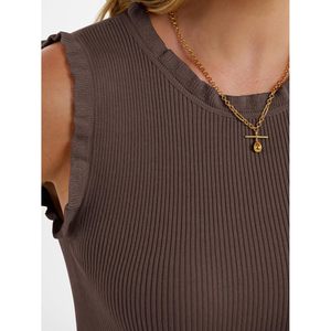 FOXA Débardeur côtelé pour femme, col rond, sans manches, à volants, tricoté, respirant, pour l'été, tenue décontractée - Product Image 6