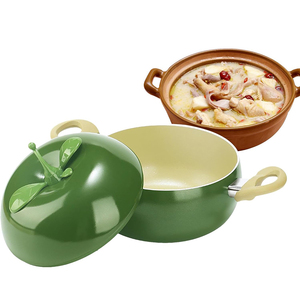 Casserole en céramique verte antiadhésive avec couvercle en forme de pomme, design original, poignées en plastique, pot à soupe, pot à lait - Product Image 6