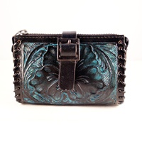 Dompet Koin (turquoise) Dompet Koin Buatan Tangan, Dompet Kulit Katun Magnet Kreatif India Clutch YKK Metal VT Leather Edge Braiding