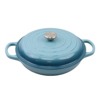 Casserole en fonte émaillée, 26 cm, peu profonde, avec couvercle et bouton en acier inoxydable, compatible avec tous les types de cuisinières