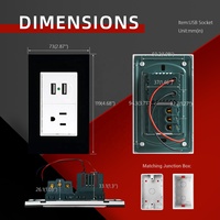 Prise murale électrique en acrylique de style moderne 250V 16A 3 pôles avec 2 ports USB et 2 prises
