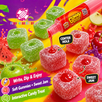 Bonbons gélifiés OEM en gros, en forme de stylo, au goût de confiture acidulée, avec remplissage liquide en gel à presser, fruités et moelleux, bonbons fantaisie pour cadeaux de fête d'enfants