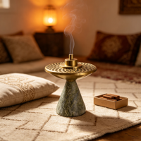 Brûleur d'encens Mubkhar Bakhoor en marbre de pierre naturelle verte pour Ramadan, Aïd, décoration arabe pour la maison, ornement de table console Majlis Oud