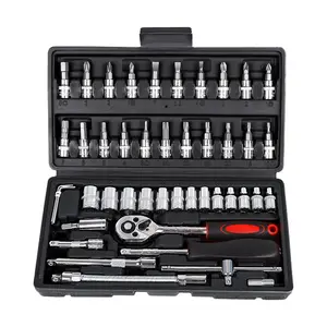 THPT 46 Pcs Ratchet Socket Set 1/4" Tool Kit Toolbox Case Wrench Spanners Car Repair Mechanics