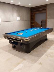 Table de <span class=keywords><strong>billard</strong></span> américaine de luxe moderne avec éclairage LED, poches en cuir véritable, ardoise en trois parties de 25 mm, personnalisable - Product Image 4