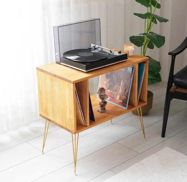 Wooden Record Player Table Antique Rustic Turntable Stand for Vinyl Storage Wooden Record Player Stand for Living Room