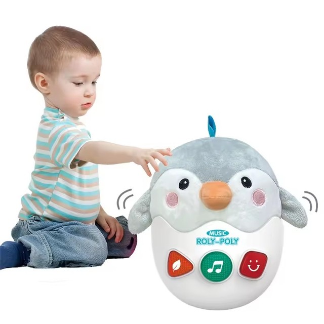 Cartoon Electric Plush Toy Kids Interactive Penguin Tumbler Plush Toy With Light and Music