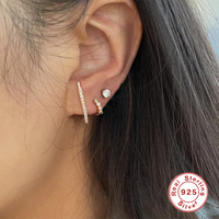 Boucles d'oreilles créoles superposées en argent sterling 925, en forme de C, serties pavé, à double fil, pour femme, tendance, chic, cadeau