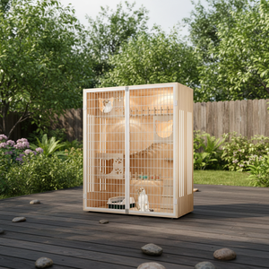 Jaula y Casa para Gatos de Interior de Madera Cerrada Personalizable de Alta Calidad, Multifuncional con Poste Rascador y Balcón - Product Image 1