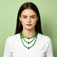 Collier perlé vert métallisé pour la Saint-Patrick, chaîne de perles trèfle, collier de fête irlandaise pour défilé et costume de festival - Grande Vente