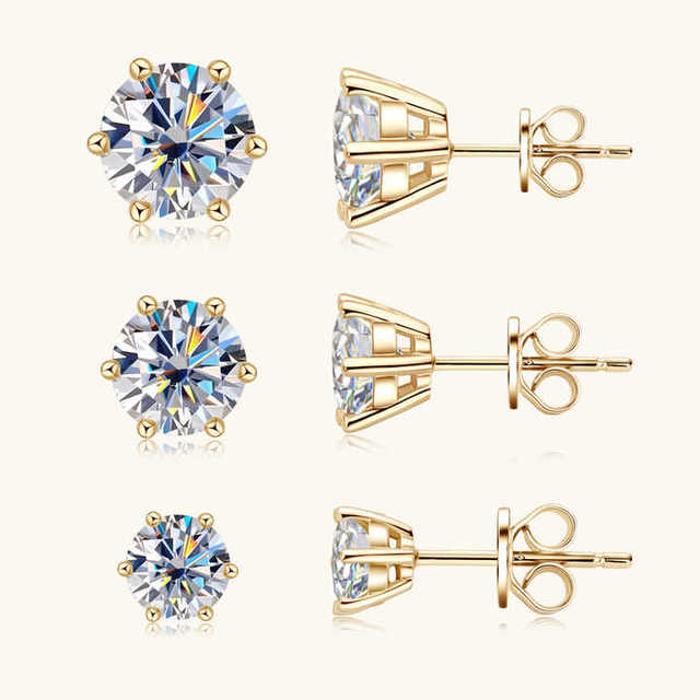 Wholesale Moissanite Silica 0.5ct 1CT 2CT 3CT Gold Plated 925 Sterling Silver Vvs Silica Stud Earrings with Gra Certificate