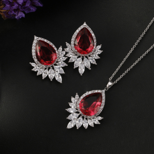 Ensemble de bijoux collier et boucles d'oreilles RAKOL SP362 en zircon cristal, pendentif goutte d'eau, fleur de soleil - Product Image 4