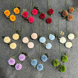 Fleurs artificielles en soie Chrysanthème Ping Pong à 3 têtes, toucher réel, pour décoration de mariage et d'intérieur, arrangement floral - Product Image 1