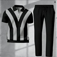 Ensemble 2 pièces pour hommes grandes tailles, pantalon long rayé à blocs de couleur avec fermeture éclair, tenue décontractée quotidienne pour hommes
