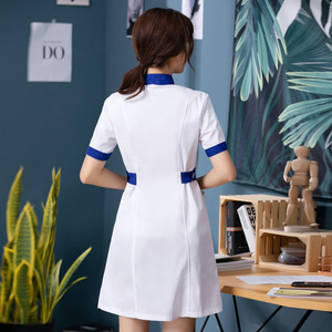 Uniforme de enfermera con cuello de lazo estilo coreano, bata blanca de manga corta para guía de prácticas de salón de belleza Smlxlxxlxxxl - Product Image 3