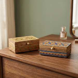Handmade Wooden Jewelry <b>Box</b> With Colorful Printed Pattern Luxury Decorative Storage Gift <b>Box</b> For Islamic Occasions Ramadan Eid - Product Image 1