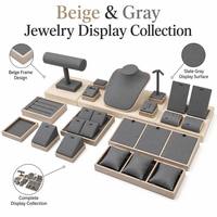 JUNSEN Présentoirs et étuis à bijoux gris avec cadre beige, présentoirs en T, supports pour colliers, plateaux en forme de cale, coussinets pour montres, 10+ pièces, Guangdong