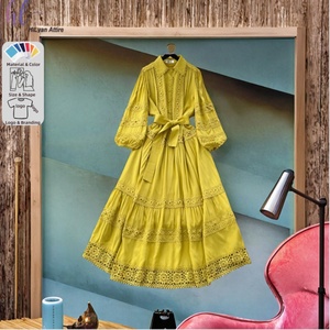 Vestidos de Mujer Estilo Retro Primavera 2025, Elegantes, con Mangas Largas Tipo Linterna, Decoración de Botones, Cintura Impero, para Otoño e Invierno - Product Image 1