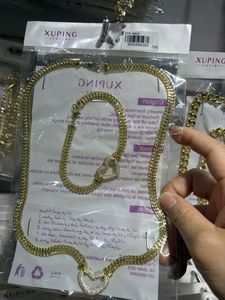 مجوهرات XUPING بالجملة، طقم سلسلة وسوار كوبان لينك مطلي بالذهب، نحاسي، مرصع بالكريستال، بتصميم هيب هوب عصري - Product Image 5