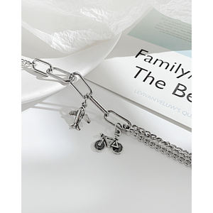 Trend paslanmaz çelik çift katmanlı zincir kağıt klip bilezik bisiklet ve uçak Charm bilezik popüler tasarım - Product Image 5