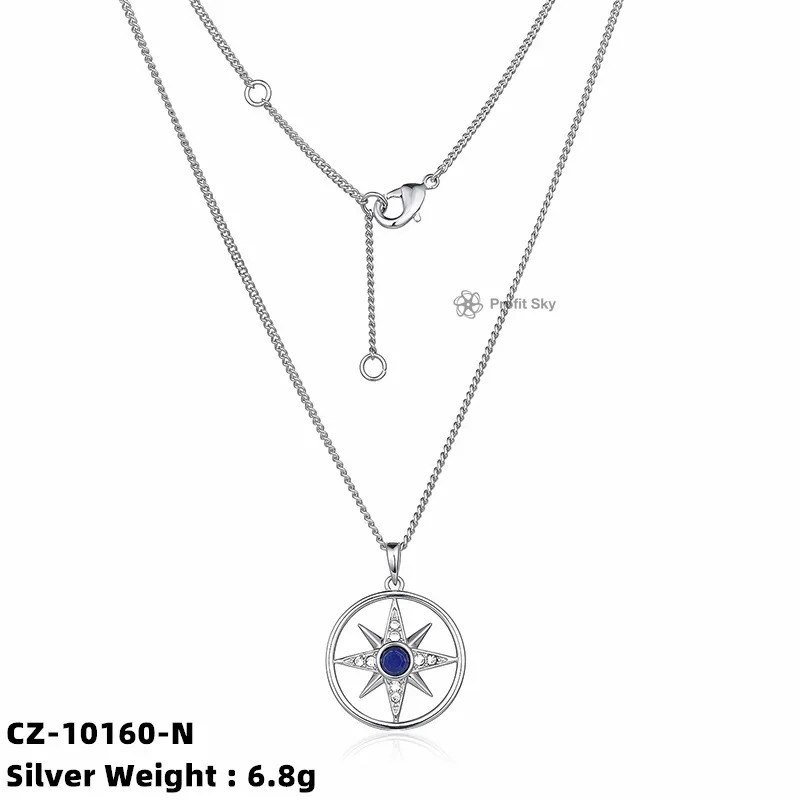 Wholesale Jewelry Hip Hop Boys' Necklace S925 Sterling Silver Trendy Compass pendant Necklace For Women Men Gift