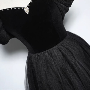 Black Off-The-Shoulder Empire Waist Ball Gown With Asymmetric Tulle Skirt For Evening Events - Product Image 3