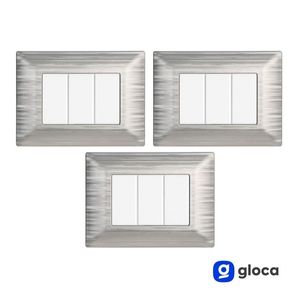 Interruptores de Pared Gloca de 3 Vías, Panel Táctil de Plástico Plateado Satinado, Diseño Moderno, Juego de 3 Piezas - Product Image 3