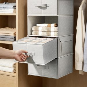 Organisateur de placard suspendu à 6 étagères avec 3 tiroirs, rangement en tissu rectangulaire détachable pour l'organisation de la garde-robe - Product Image 6