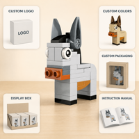 Ensemble de blocs de construction personnalisés en forme d'âne, jouets éducatifs, jouets pour enfants, jouets promotionnels, OEM, marque privée, modèle animal
