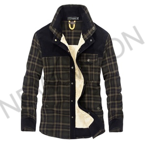 Custom Winter Warm Plush Long-sleeved Plaid <b>Shirt</b> Casual Lapel Corduroy <b>Patchwork</b> <b>Shirt</b> for Men - Product Image 4