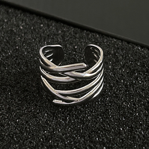 Hình Học dòng thép không gỉ vòng đơn giản Punk Titan thép vòng mở vòng cá nhân - Product Image 4