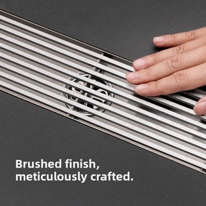 Scarico a Pavimento Moderno in Acciaio Inox Anti-Odore, Griglia Rettangolare per Drenaggio Bagno Hotel, Canaletta di Scarico Laterale Lunga per Doccia - Product Image 2